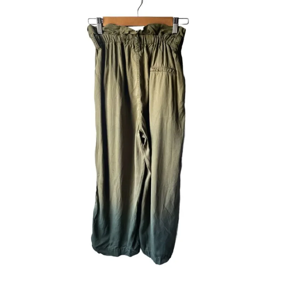 ZARA army green high rise paper bag wide leg ankle pants XS - Picture 2 of 9